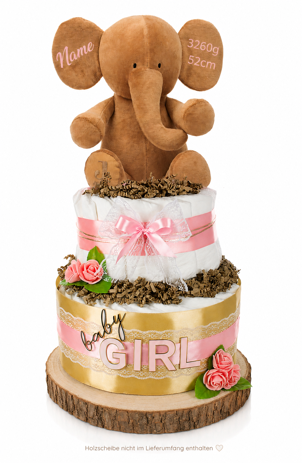 Große Windeltorte 2-stöckig | LITTLE PEANUT rosa | personalisierbar