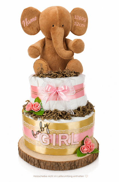 Große Windeltorte 2-stöckig | LITTLE PEANUT rosa | personalisierbar