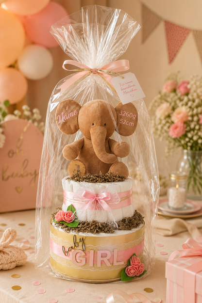 Große Windeltorte 2-stöckig | LITTLE PEANUT rosa | personalisierbar
