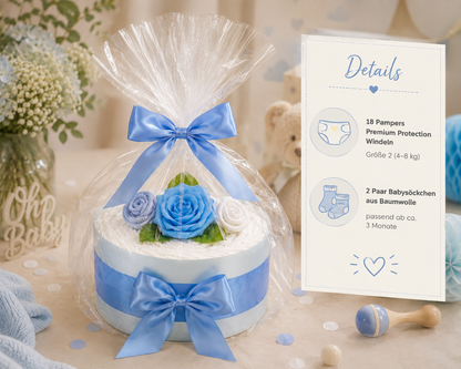 Windeltorte Rosenblüte | blau