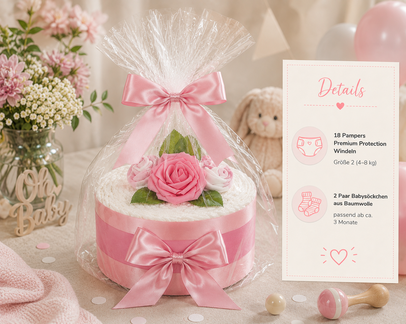 Windeltorte Rosenblüte | rosa