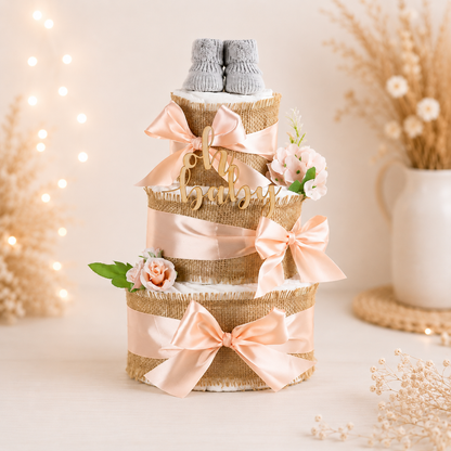 Große Windeltorte Alles Jute zur Geburt apricot