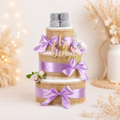 Große Windeltorte Alles Jute zur Geburt lilac
