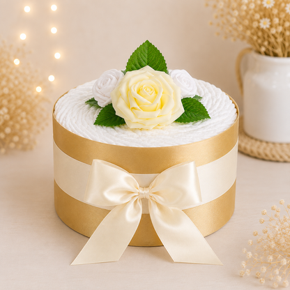 Neutrale Windeltorte Rosenblüte | gold/creme
