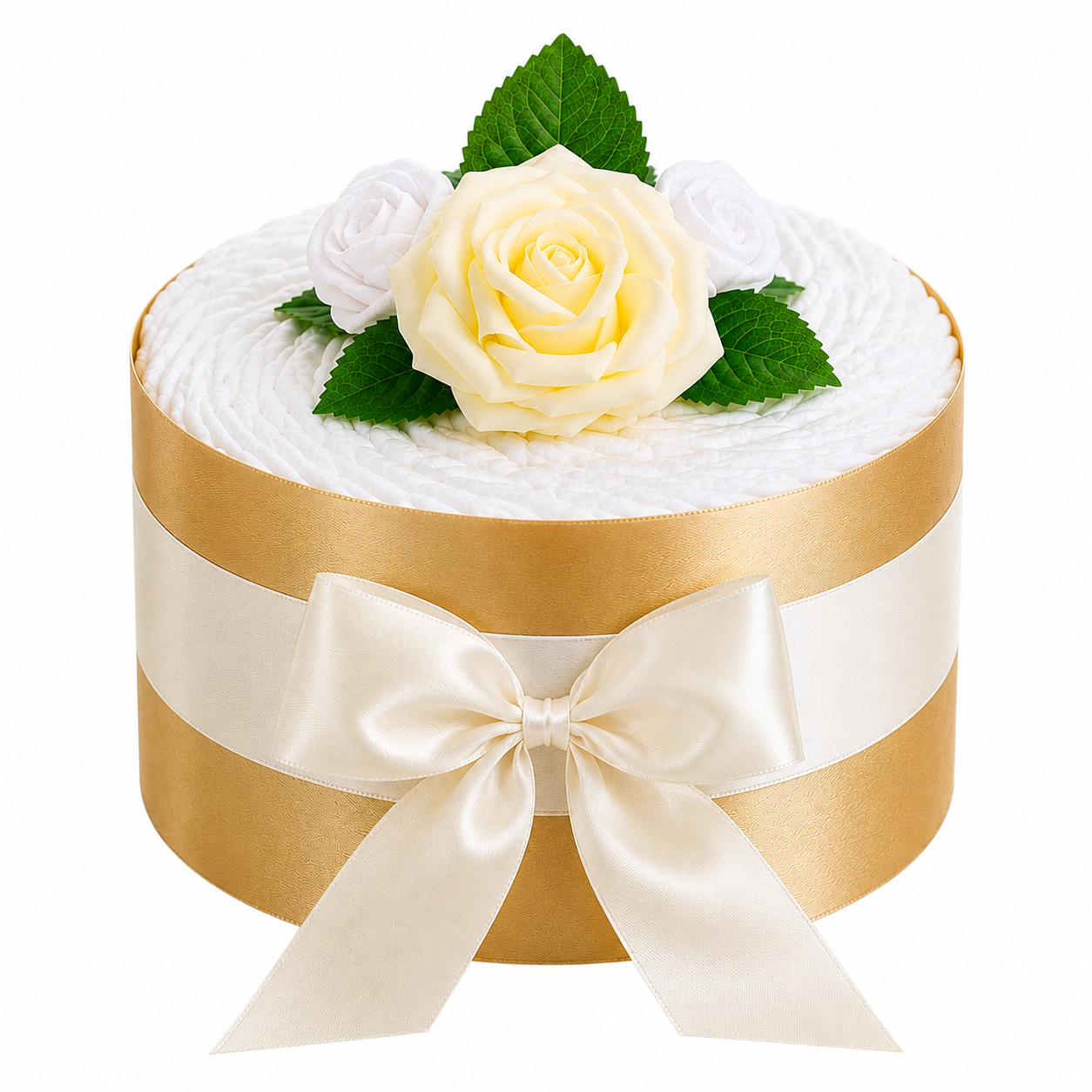 Neutrale Windeltorte Rosenblüte | gold/creme