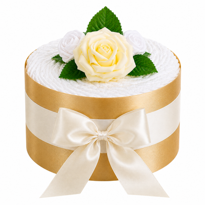 Neutrale Windeltorte Rosenblüte | gold/creme