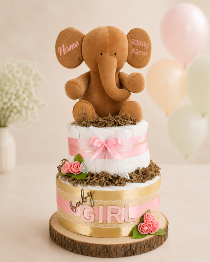 Große Windeltorte 2-stöckig | LITTLE PEANUT rosa | personalisierbar