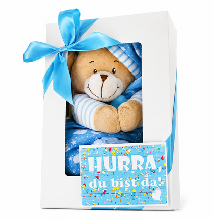 Baby Musikspieluhr in blau rosa | Geschenkbox Spieluhr Bär + Grußkarte