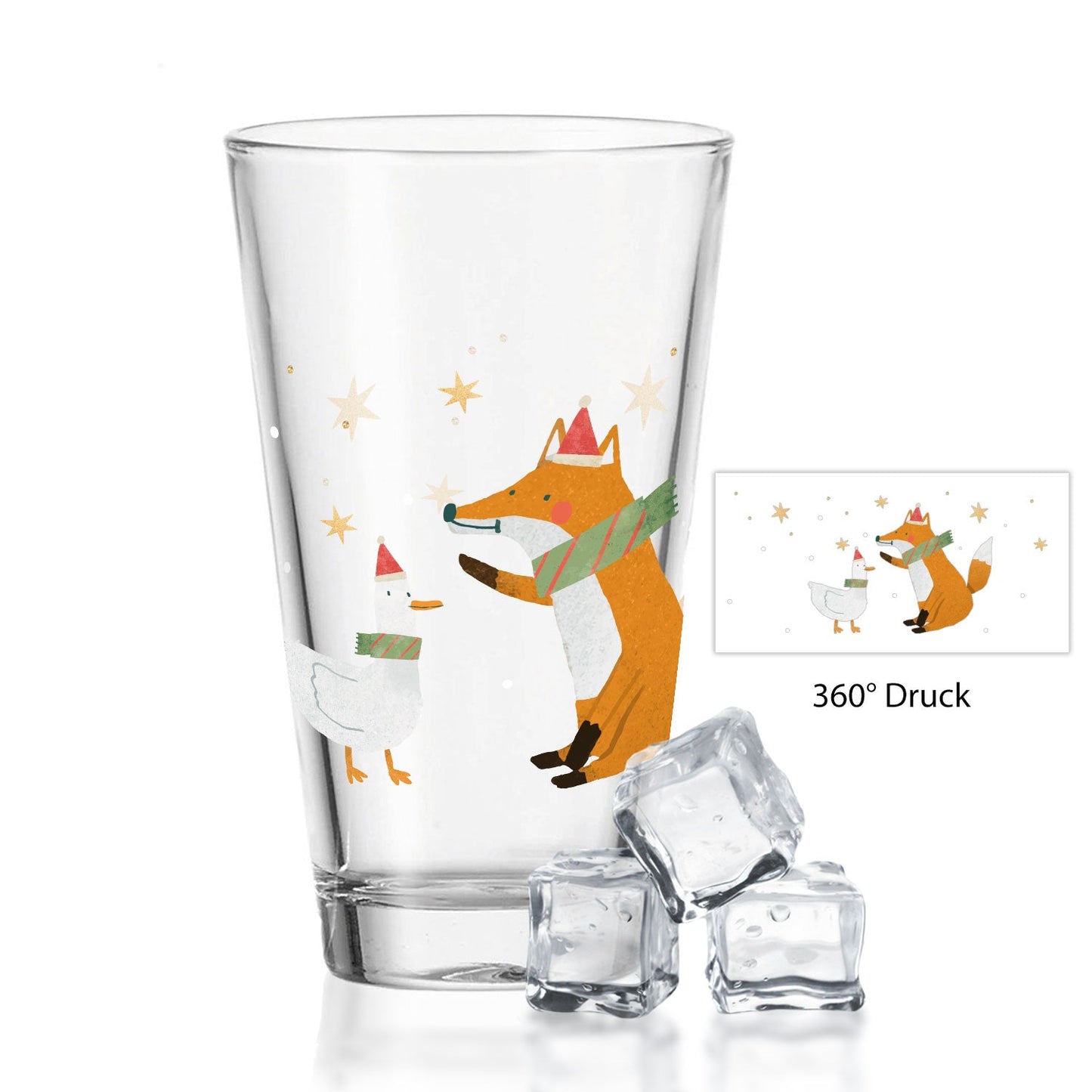 Leonardo Wasserglas mit UV-Druck - Winterfuchs und Gans Motiv - zu Weihnachten