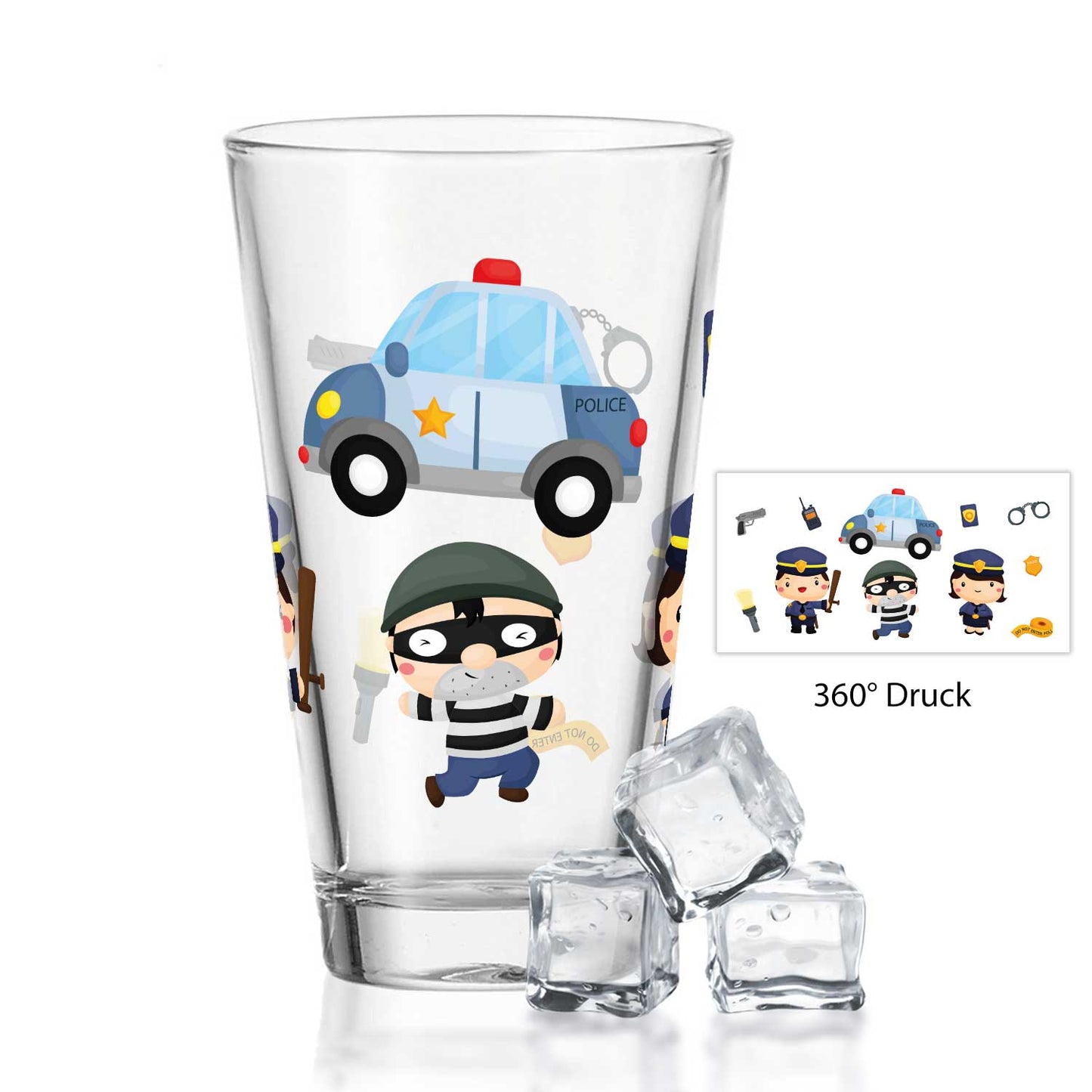 Leonardo Wasserglas mit UV-Druck "Polizei" - Für Kinder im 360° Design