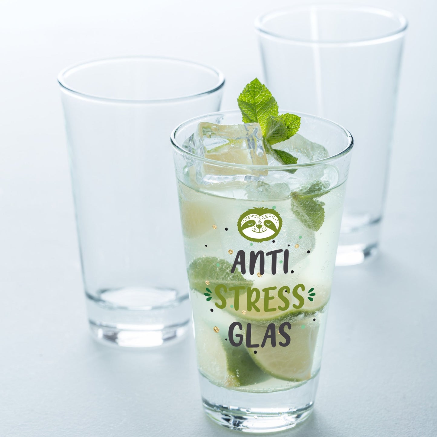 Leonardo Wasserglas mit UV-Druck "Anti Stress Glas"