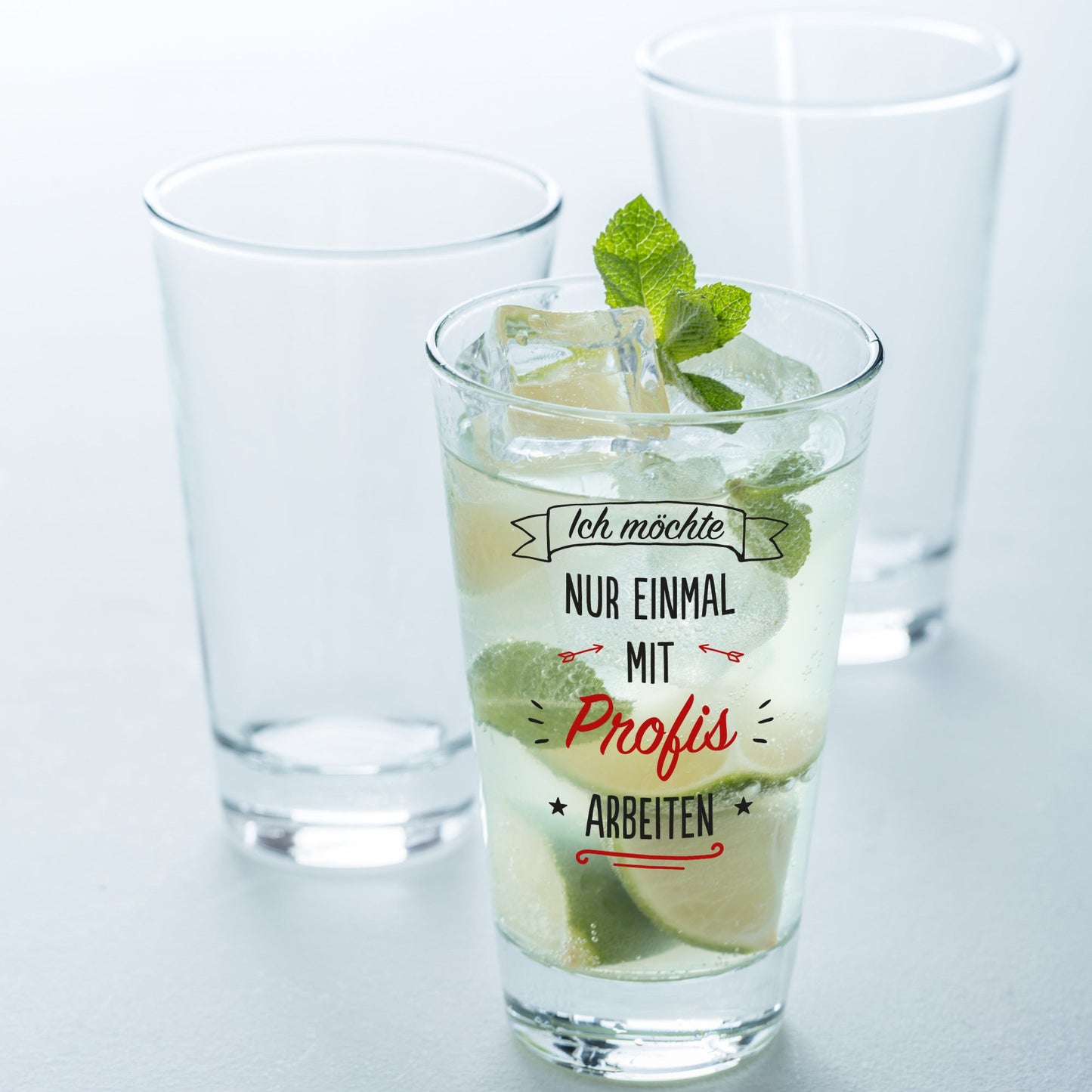 Leonardo Wasserglas mit UV-Druck "Einmal mit Profis arbeiten"