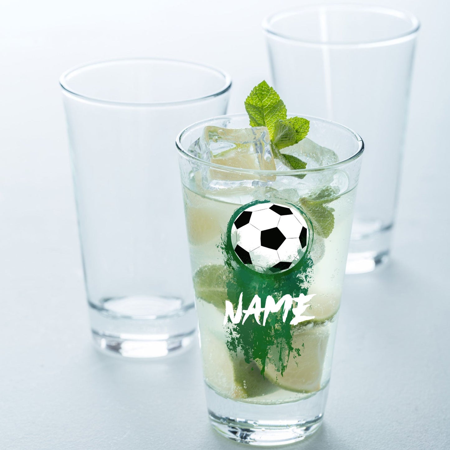 Leonardo Wasserglas mit UV-Druck "Fußball" mit Wunschname - Für Kinder