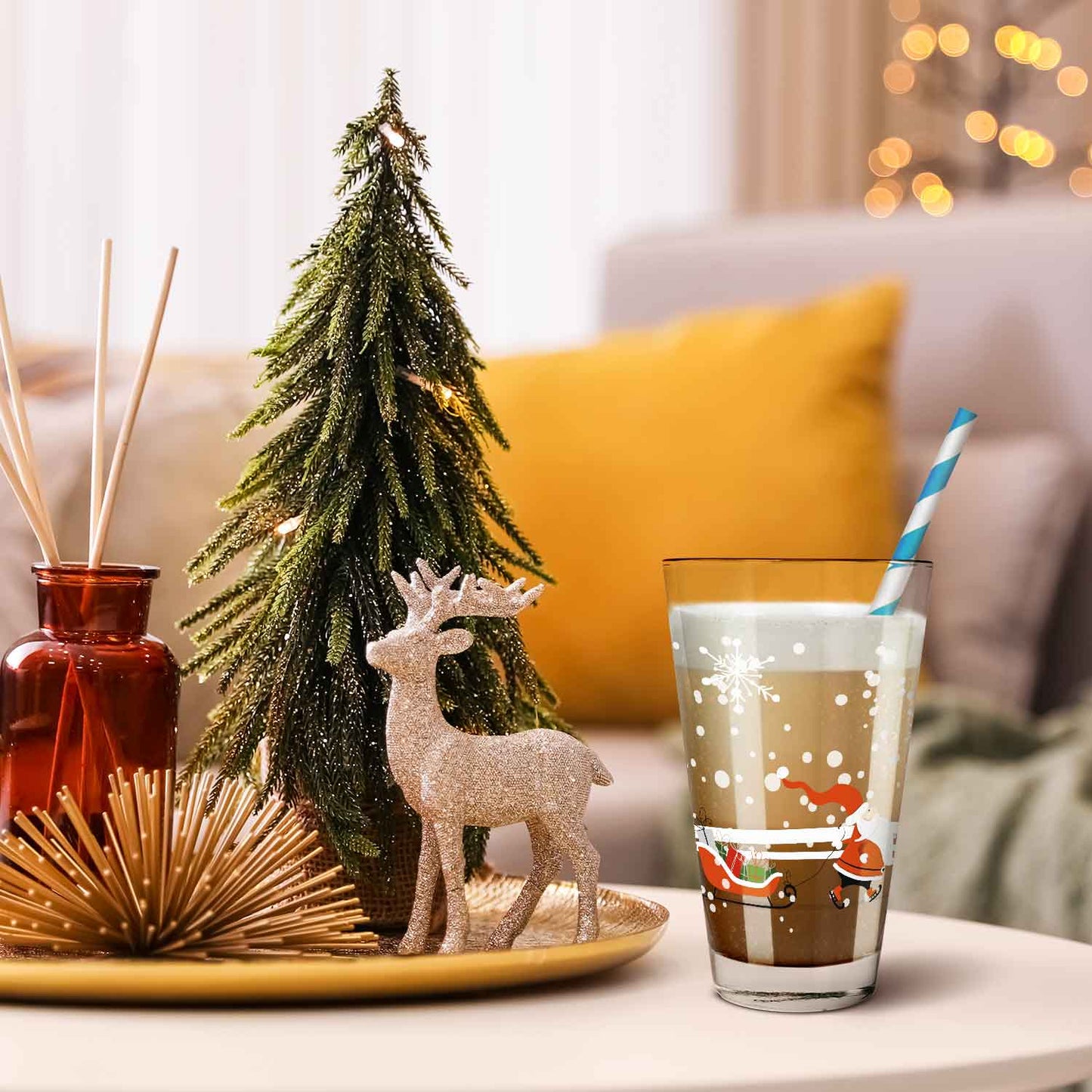 Leonardo Wasserglas mit UV-Druck - Weihnachtsmann mit Hund Motiv - zu Weihnachten