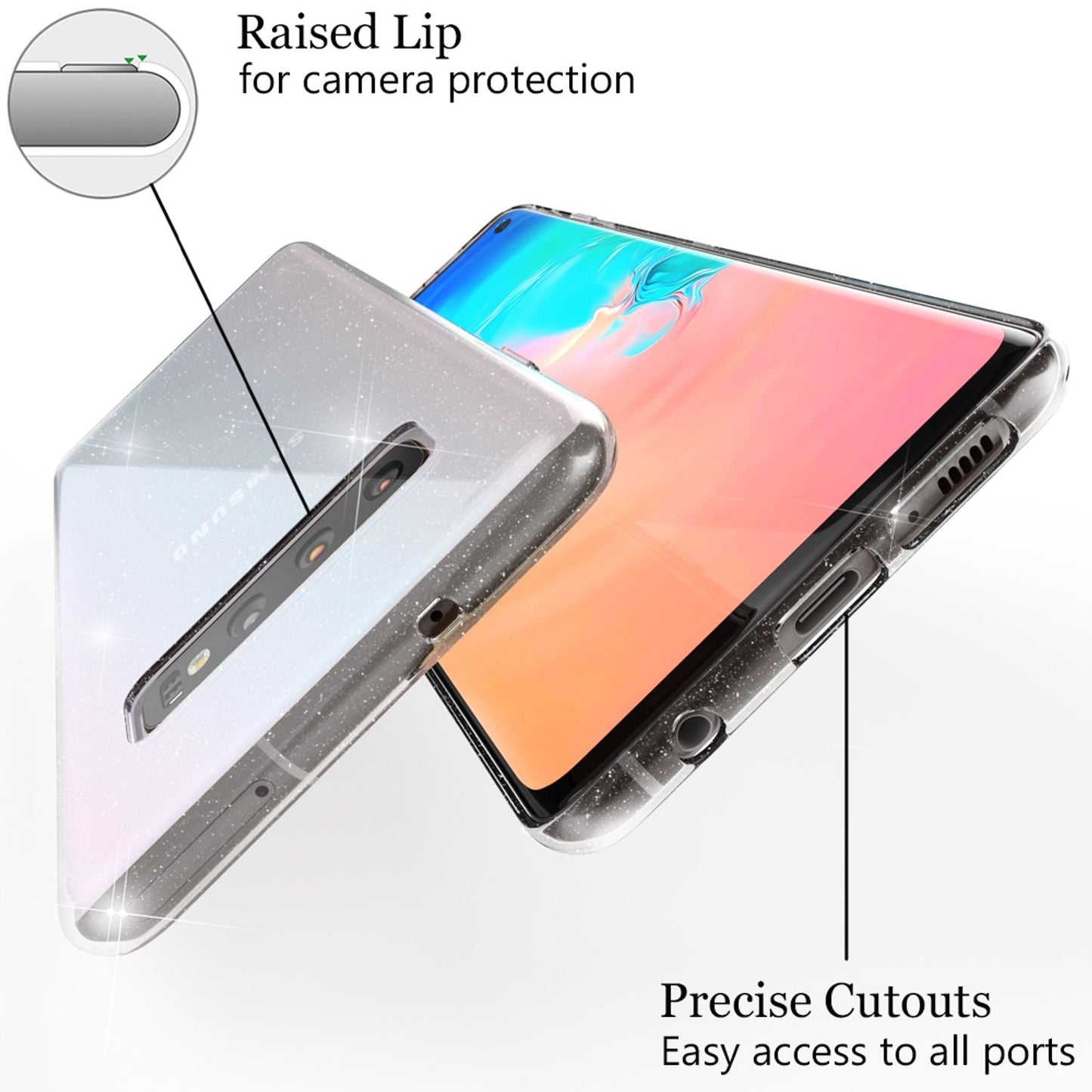 NALIA Glitzerhülle für Samsung Galaxy S10 – Funkelndes Silikon Case – DAZZLIN (Transparent & Stoßfest) – Marke aus Berlin