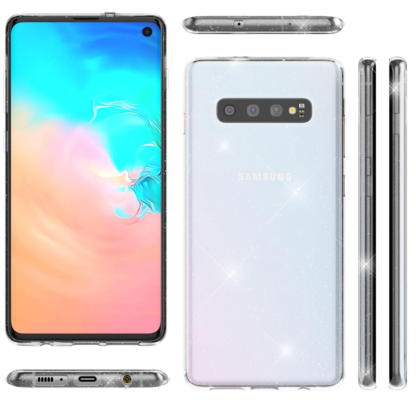NALIA Glitzerhülle für Samsung Galaxy S10 – Funkelndes Silikon Case – DAZZLIN (Transparent & Stoßfest) – Marke aus Berlin