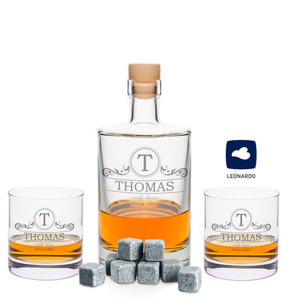 Leonardo Whiskygläser mit Gravur - "Ornament" im Set mit 0,5l Karaffe