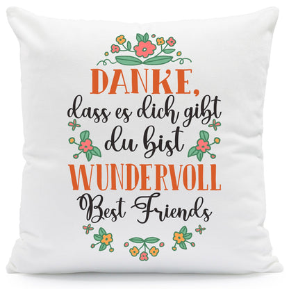 Bedrucktes Kissen mit Spruch Danke, dass es dich gibt du bist wundervoll