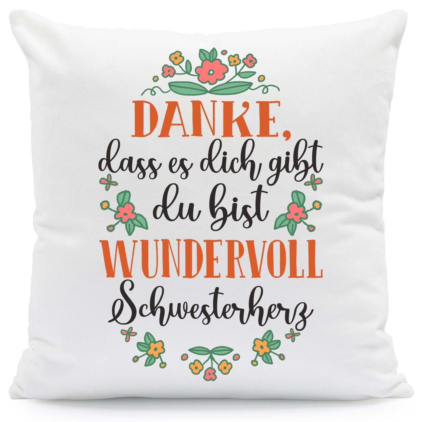 Bedrucktes Kissen mit Spruch Danke, dass es dich gibt du bist wundervoll