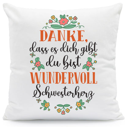 Bedrucktes Kissen mit Spruch Danke, dass es dich gibt du bist wundervoll