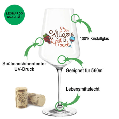 Leonardo Weinglas mit UV-Druck "Der Klügere kippt nach V2"