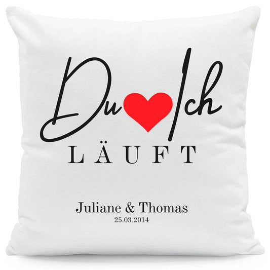 Bedrucktes Kissen mit Motiv "Du Ich Läuft"