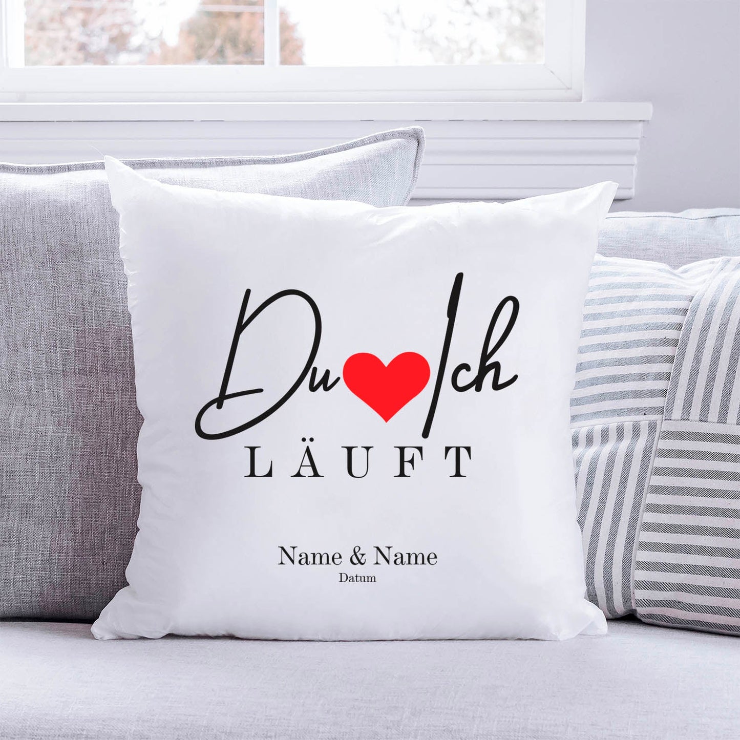 Bedrucktes Kissen mit Motiv "Du Ich Läuft"
