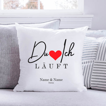 Bedrucktes Kissen mit Motiv "Du Ich Läuft"