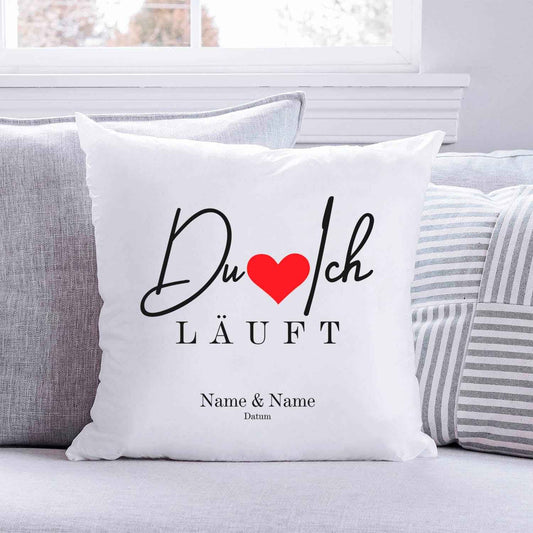 Bedrucktes Kissen mit Motiv "Du Ich Läuft"
