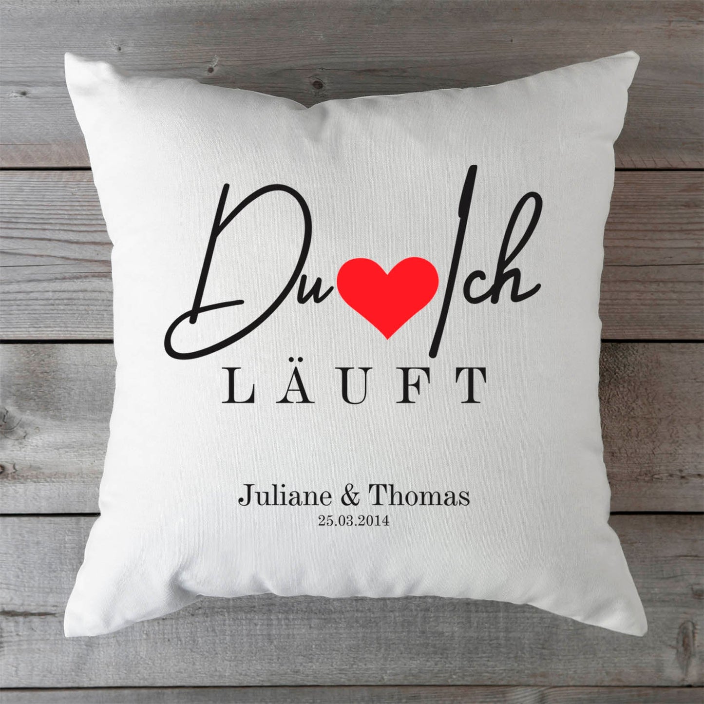 Bedrucktes Kissen mit Motiv "Du Ich Läuft"