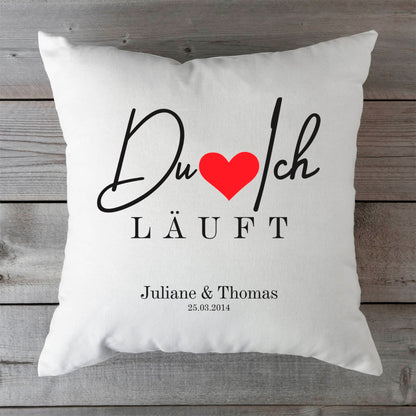 Bedrucktes Kissen mit Motiv "Du Ich Läuft"