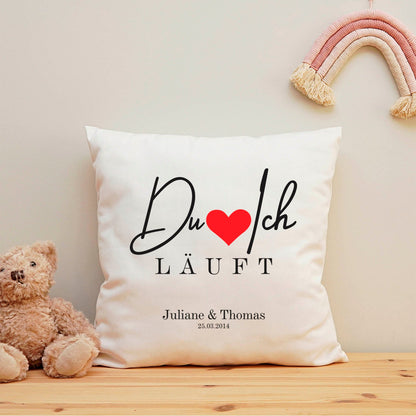 Bedrucktes Kissen mit Motiv "Du Ich Läuft"