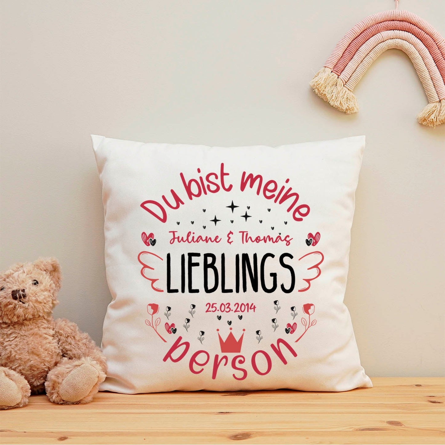 Bedrucktes Kissen mit Motiv Du bist meine Lieblingsperson