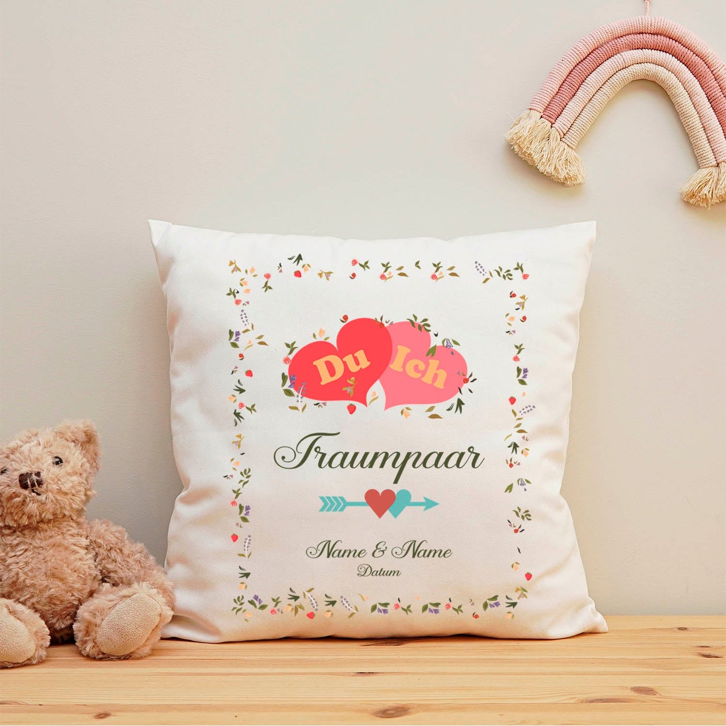 Bedrucktes Kissen mit Motiv "Du & Ich Traumpaar"