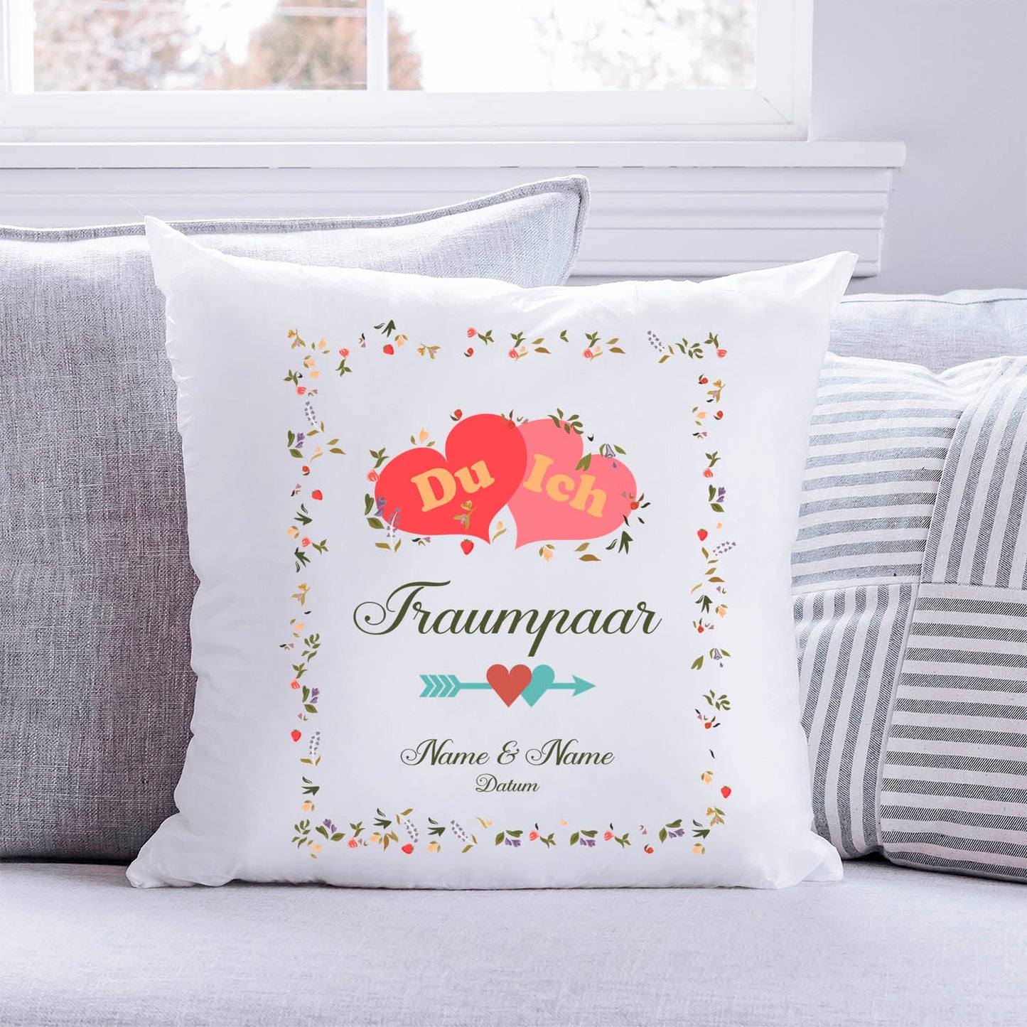 Bedrucktes Kissen mit Motiv "Du & Ich Traumpaar"