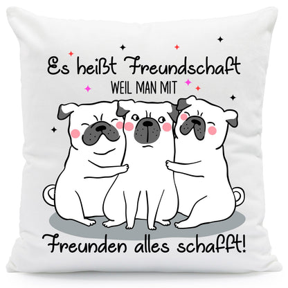 Bedrucktes Kissen mit Spruch Es heißt Freundschaft