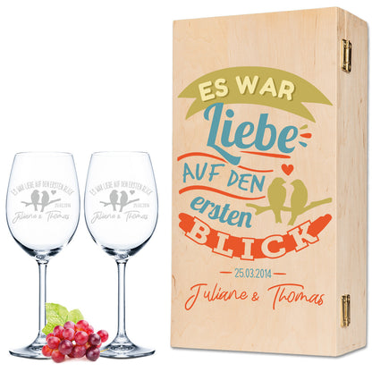 Leonardo Weingläser mit Gravur "Es war Liebe auf den ersten Blick" im Set