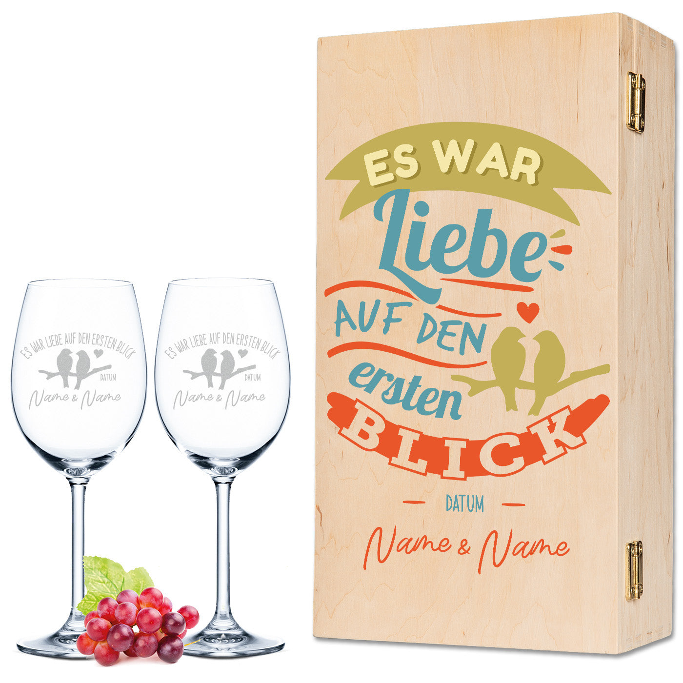 Leonardo Weingläser mit Gravur "Es war Liebe auf den ersten Blick" im Set