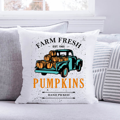 Bedrucktes Kissen mit Spruch Farm fresh pumpkins