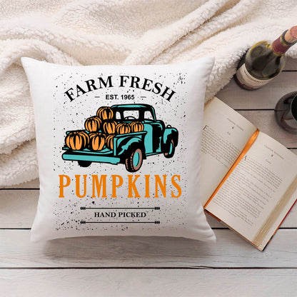 Bedrucktes Kissen mit Spruch Farm fresh pumpkins