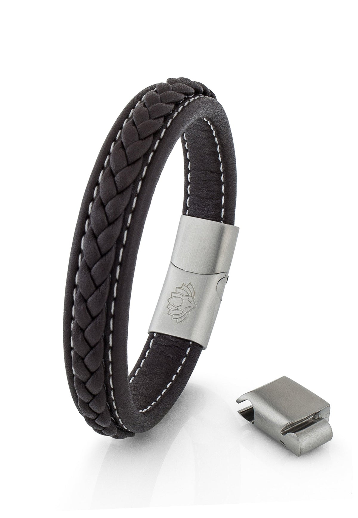 Fides Leather Bracelet Matte Silver - Brown