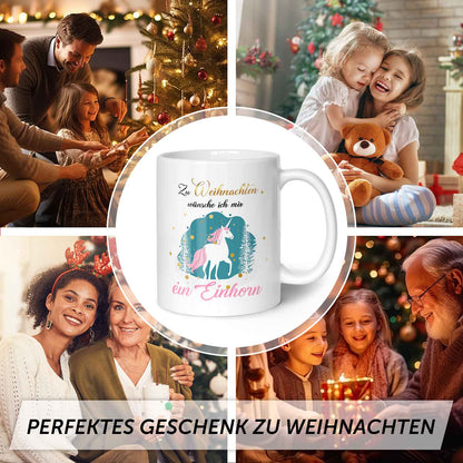 Bedruckte Tasse mit Weihnachtsmotiv - Zu Weihnachten wünsche ich mir ein Einhorn