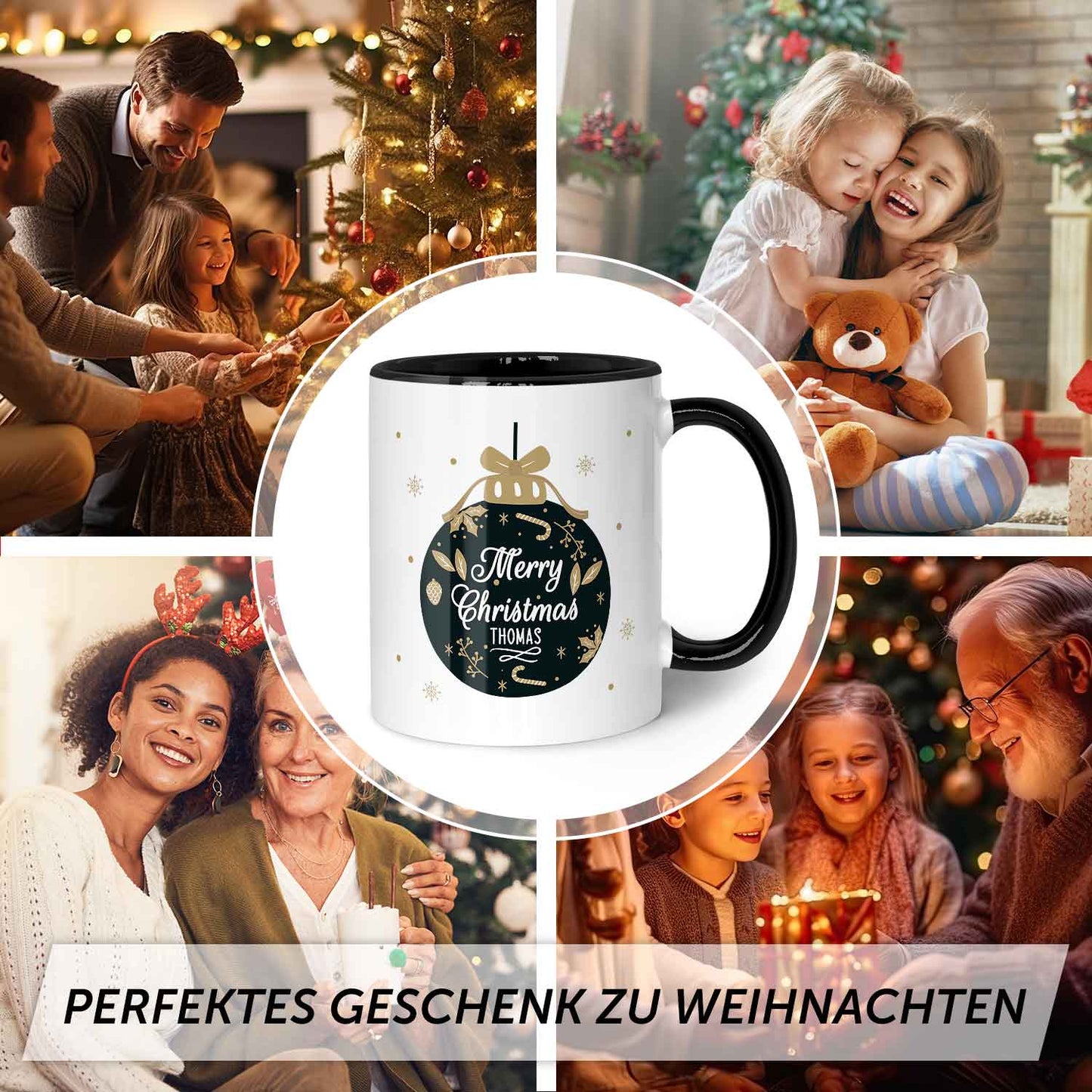 Bedruckte Tasse mit Weihnachtsmotiv im Weihnachtskugel Design
