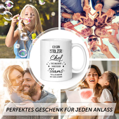 Bedruckte Tasse mit Spruch Stolzer Chef