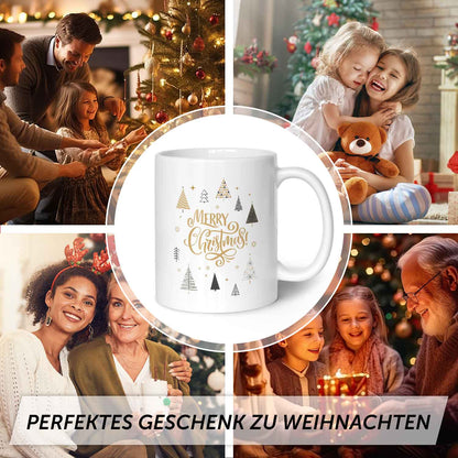 Bedruckte Tasse mit Weihnachtsmotiv im Weihnachtsbäume Design