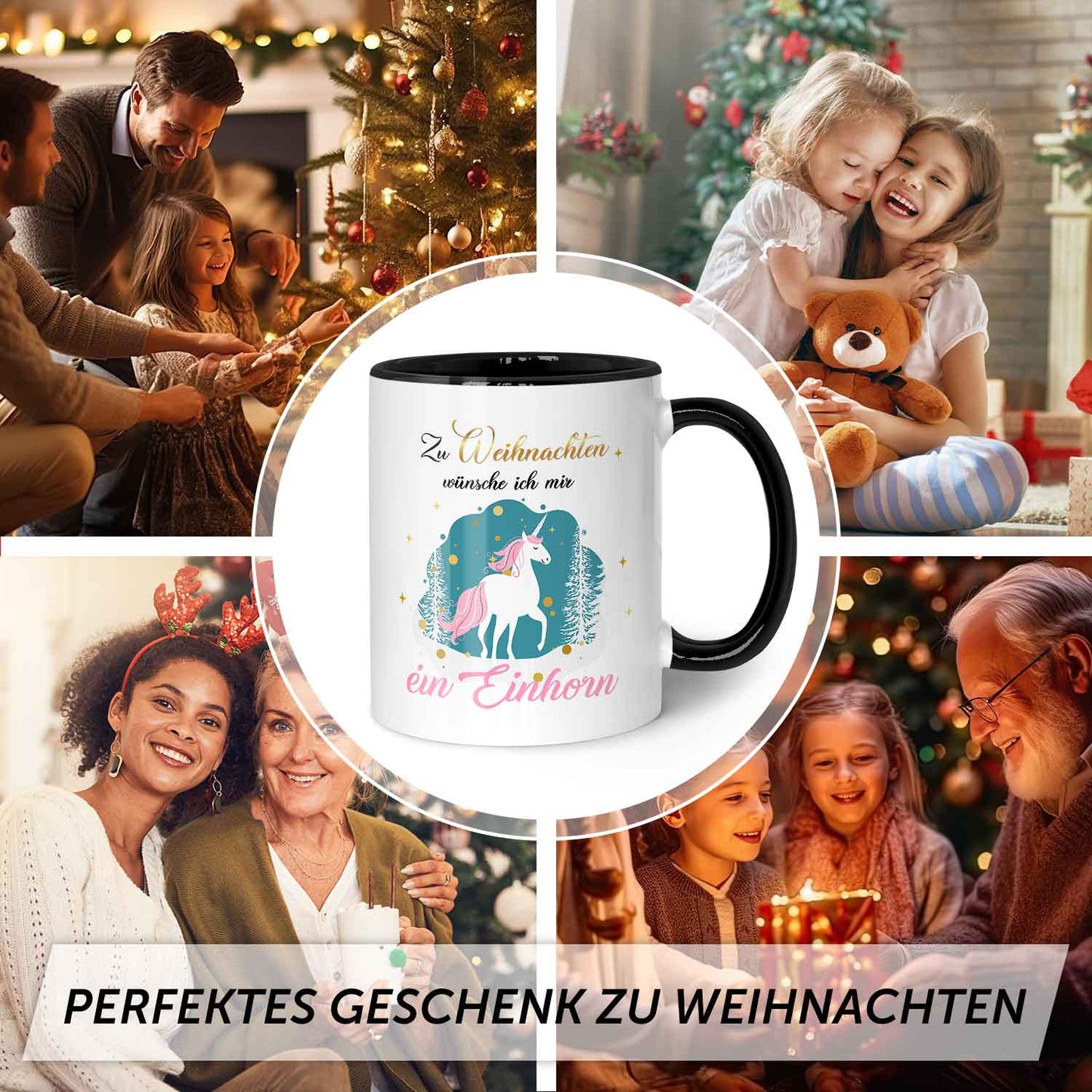 Bedruckte Tasse mit Weihnachtsmotiv - Zu Weihnachten wünsche ich mir ein Einhorn