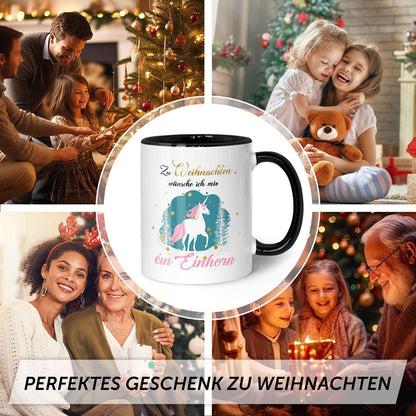 Bedruckte Tasse mit Weihnachtsmotiv - Zu Weihnachten wünsche ich mir ein Einhorn