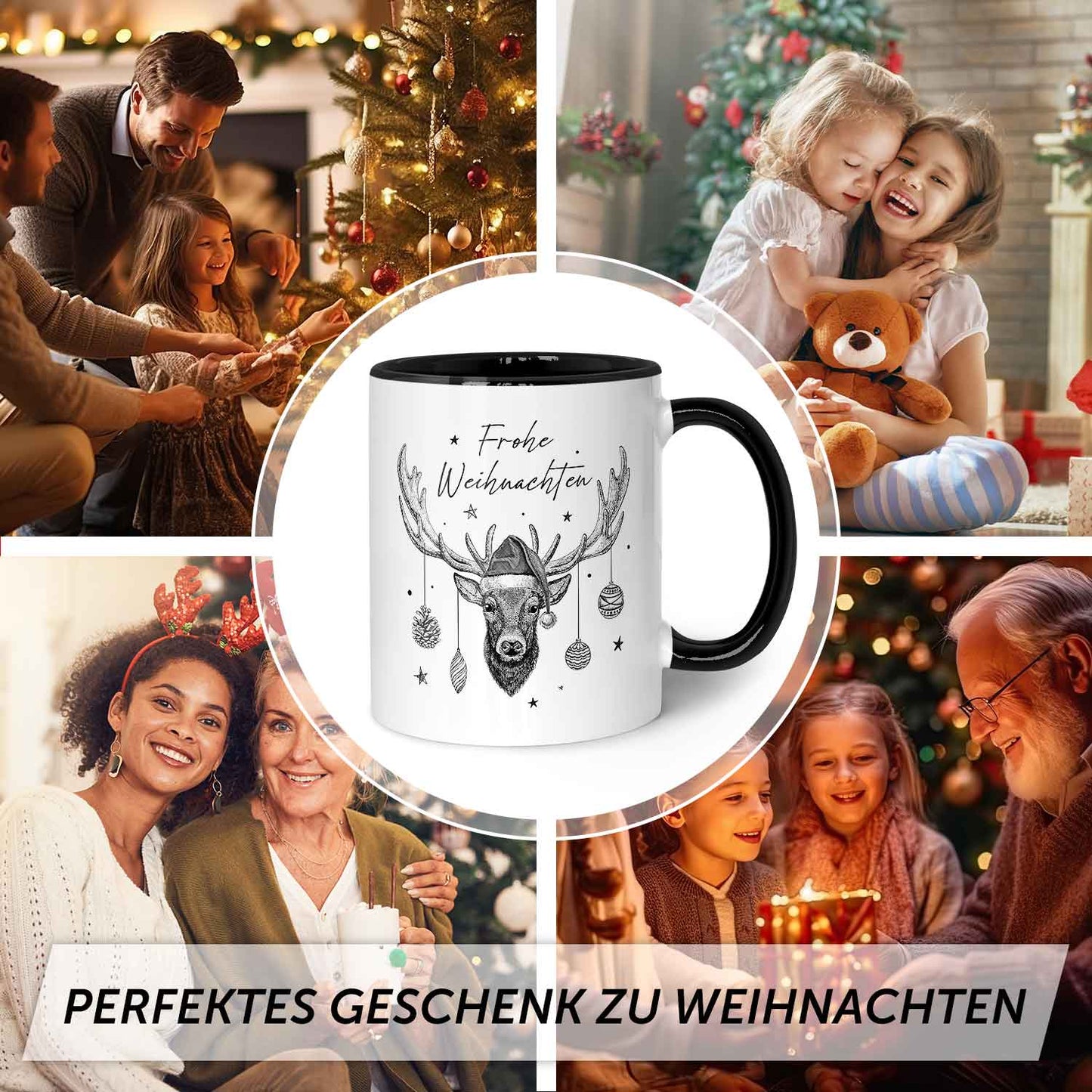Bedruckte Tasse mit Weihnachtsmotiv im Frohe Weihnachten Elch Design