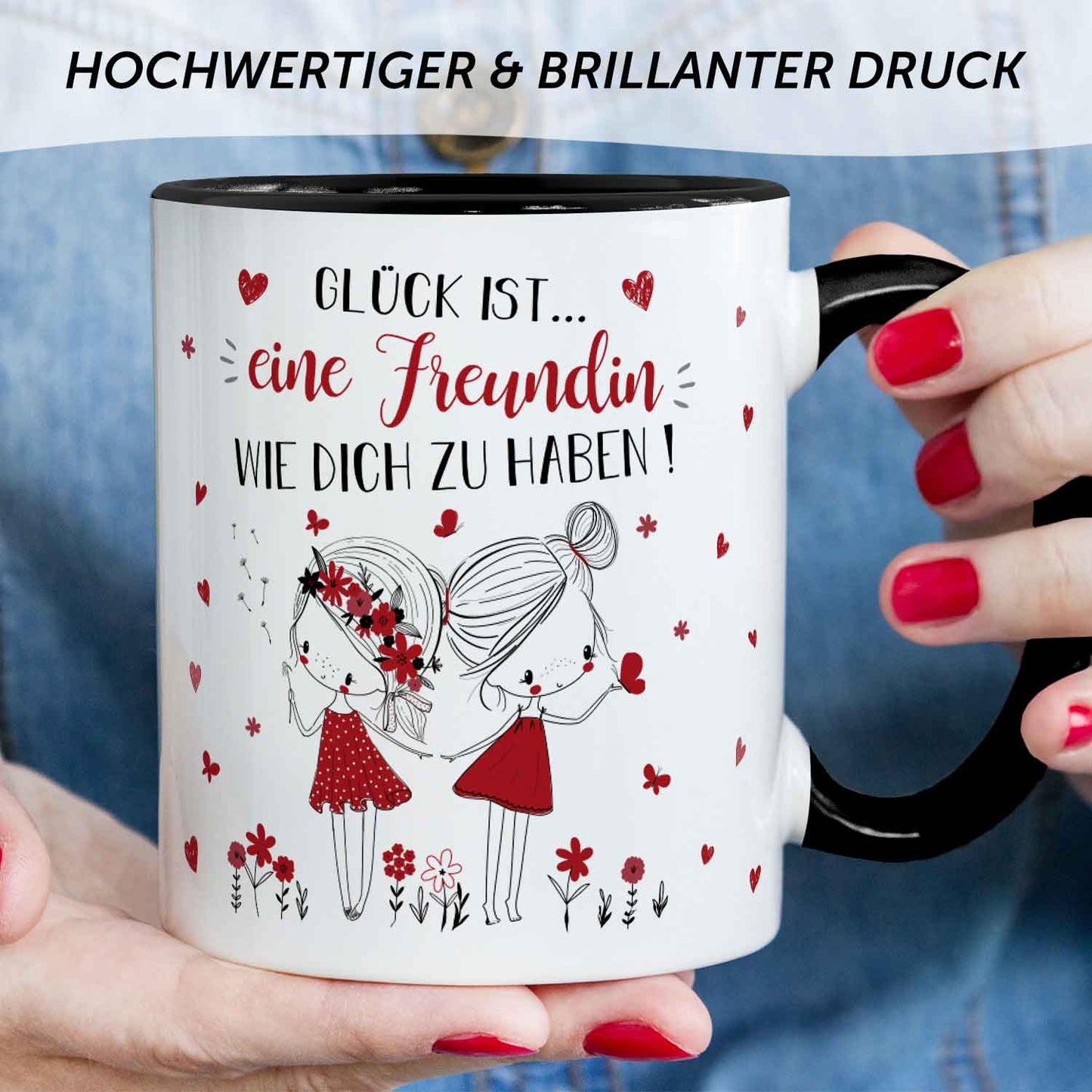 Bedruckte Tasse mit Spruch Glück ist eine Freundin
