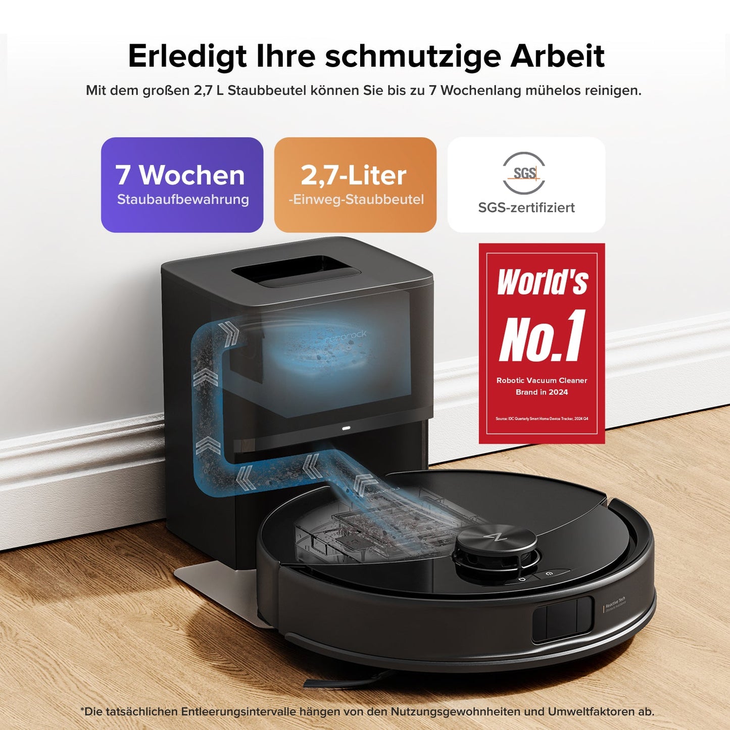 Roborock Q10 S5+ Set Saug- und Wischroboter mit Auto-Entleerungsstation mit zwei zusätzlichen Staubbeuteln